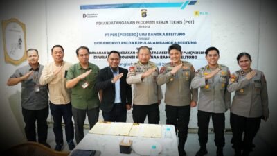 Pejabat PLN UIW Bangka Belitung dan Polda Kepulauan Bangka Belitung menandatangani PKT pengamanan Objek Vital Nasional di Pangkalpinang