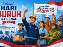 Pekerja berunjuk rasa memperingati Hari Buruh dengan spanduk tuntutan hak.